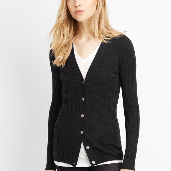 Vince Sweaters - Vince Black 100% Cashmere Ribbed Cardigan